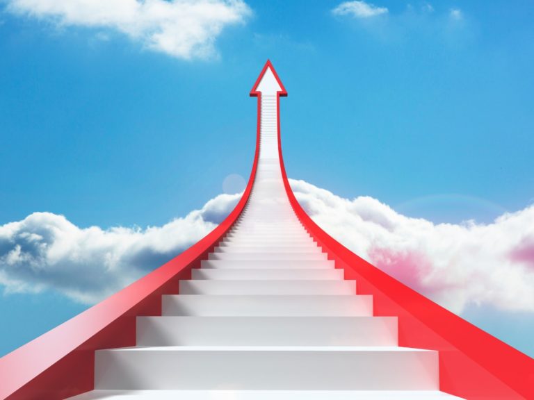 stairway pointing up to sky and changes to an arrow