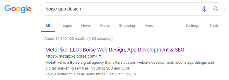 Screenshot of Boise App Design search on Google
